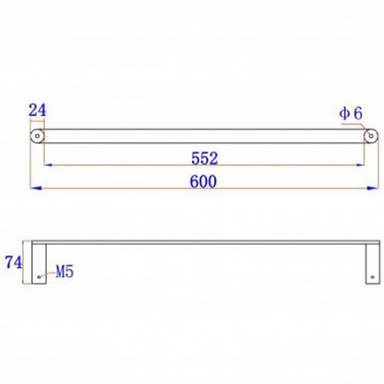 Square Matt Black Single Towel Rail 600mm Solid Brass Wall Mounted